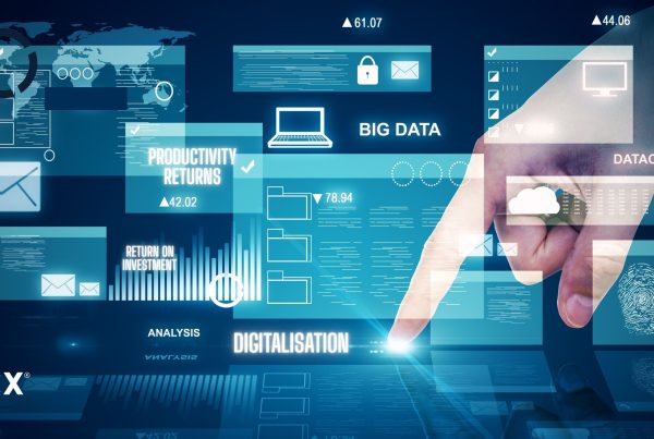 Digital background showing keywords digitalisation, return on investment, and productivity returns, highlighting how digital tools improve efficiency and back office performance for NZ SMEs.